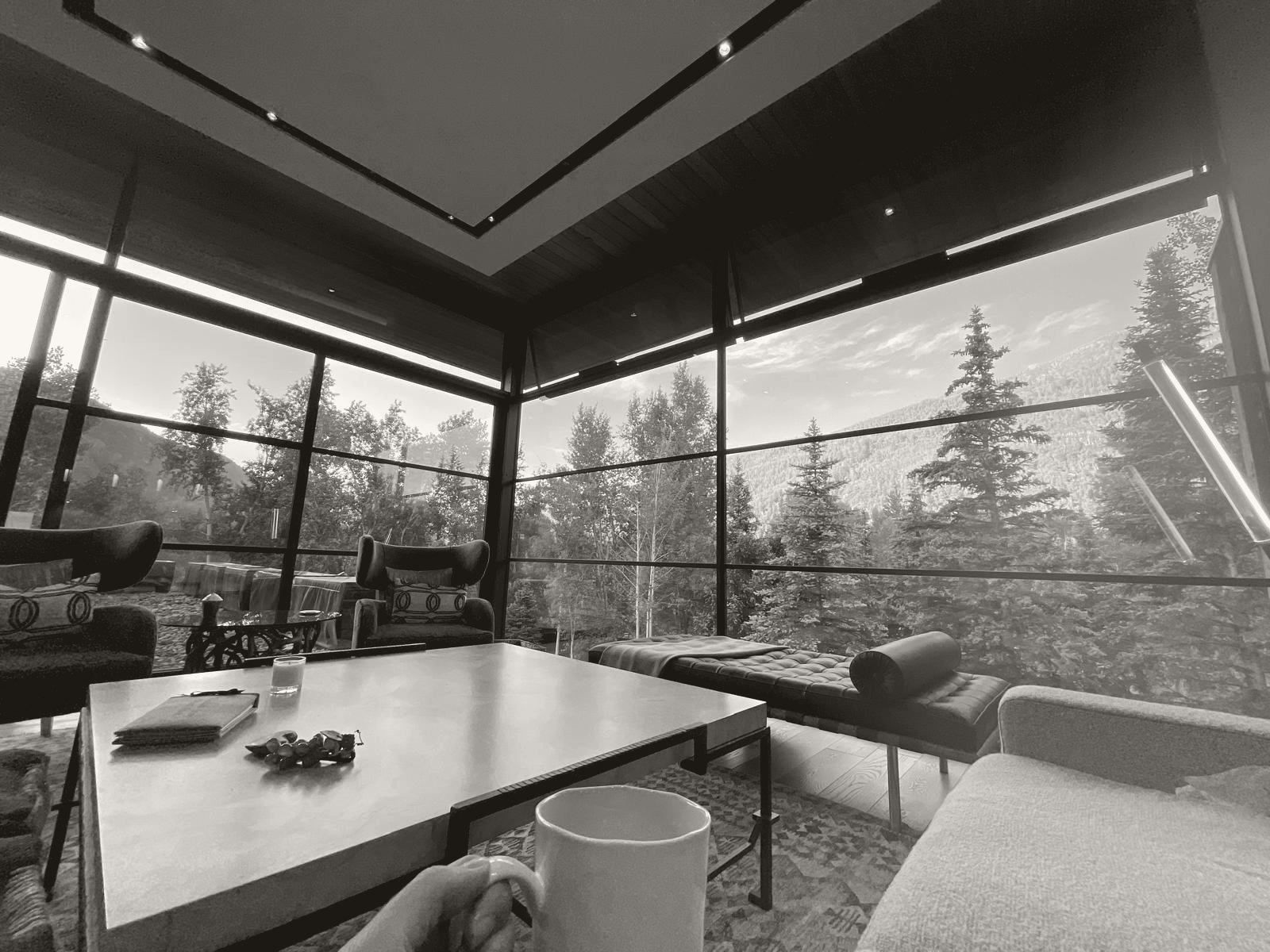 A private mountain residence with floor-to-ceiling windows overlooking the pines, a home of the calibre Nannies and More staffs